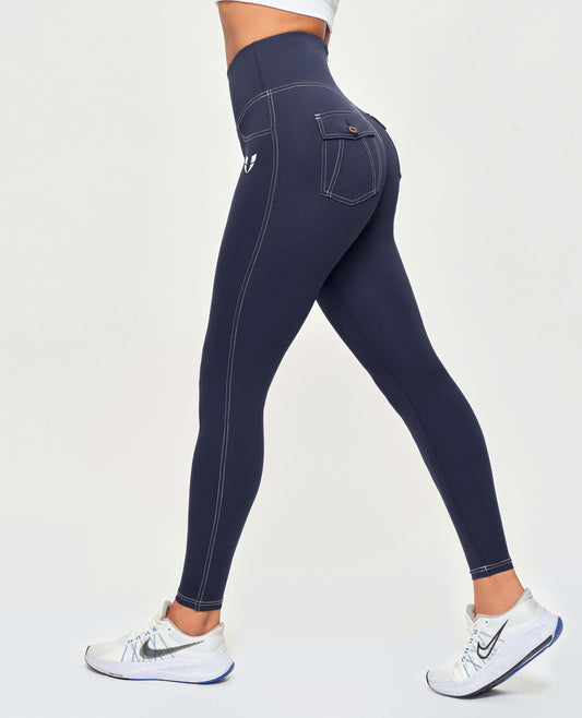 Contrast Stitching Leggings – Navy