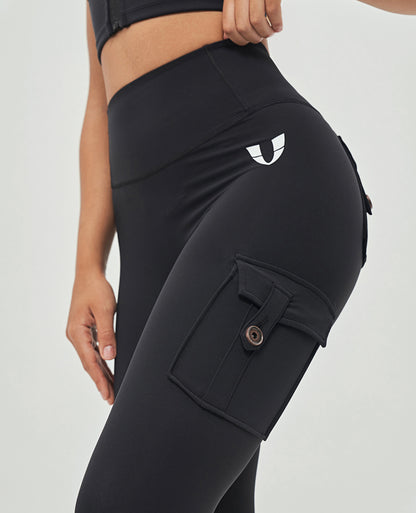 High Waist Cargo Leggings – Black